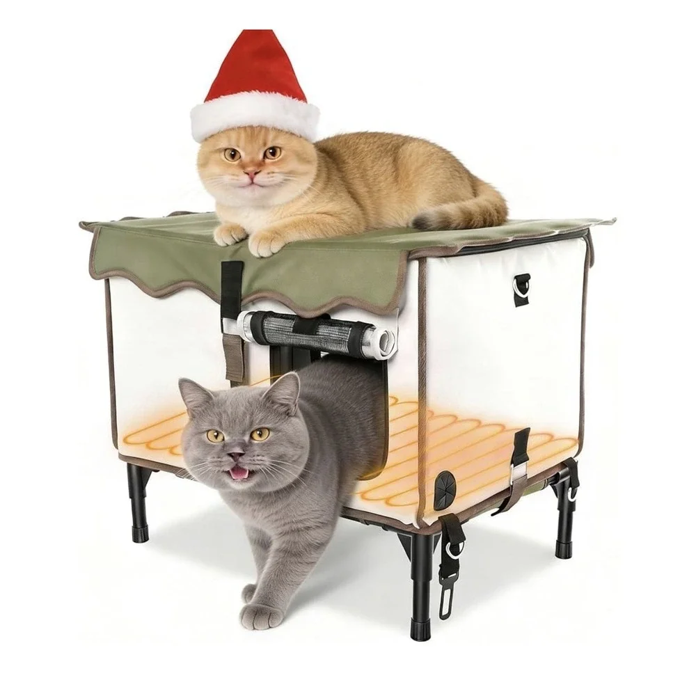 BNZ Indestructible Heated Cat House For Outside Winter Weatherproof Safe Escape
